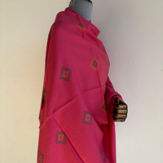 Hand Woven Pure Merino Wool Kullu Stole- Carrot Red