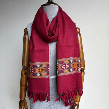 Hand Woven Pure Merino Wool Kullu Stole- Maroon