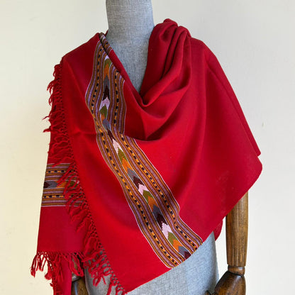 Hand Woven Pure Merino Wool Kullu Stole- Red
