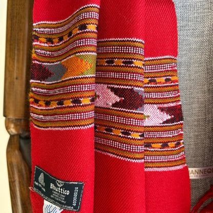 Hand Woven Pure Merino Wool Kullu Stole- Red