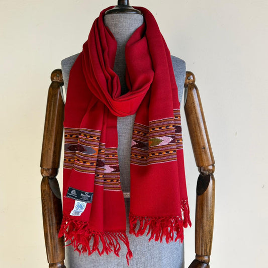Hand Woven Pure Merino Wool Kullu Stole- Red