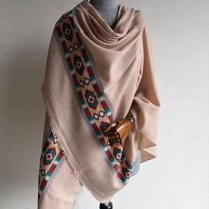Handwoven Angora and Wool Blend Shawl (Beige)