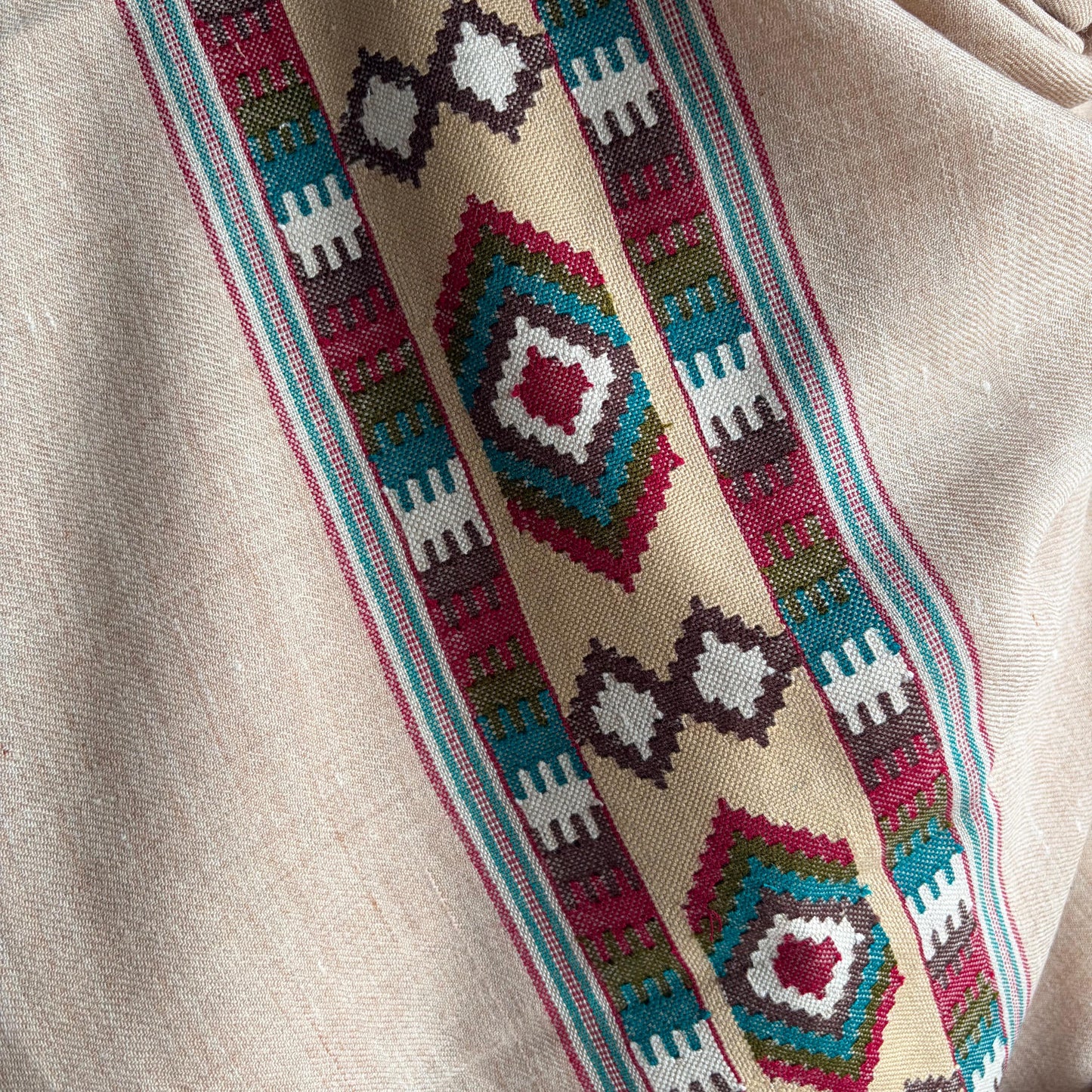 Handwoven Angora and Wool Blend Shawl (Beige)