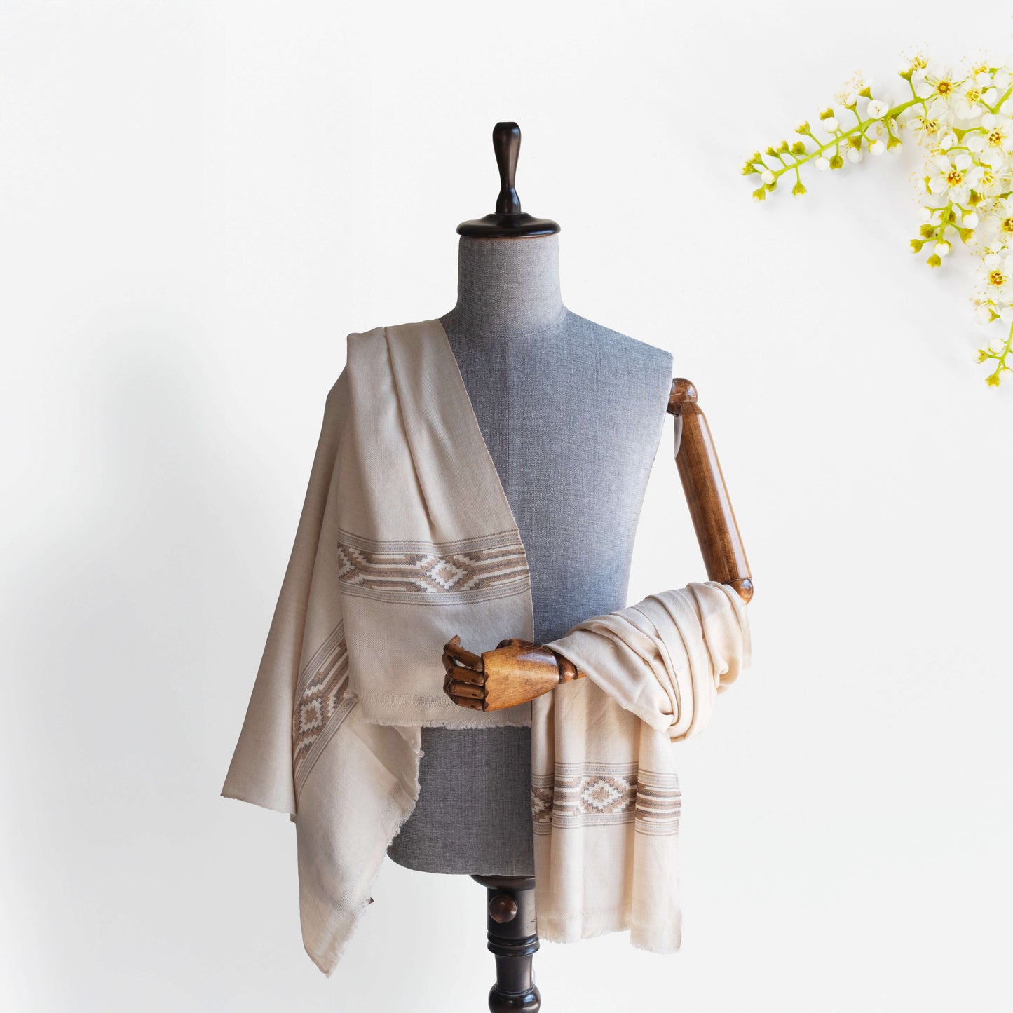 Women Pure Pashmina Wool Shawl- Beige