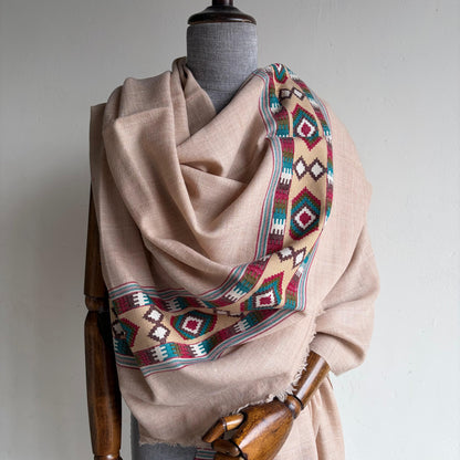 Handwoven Angora and Wool Blend Shawl (Beige)