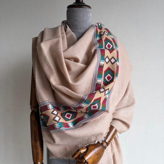 Handwoven Angora and Wool Blend Shawl (Beige)