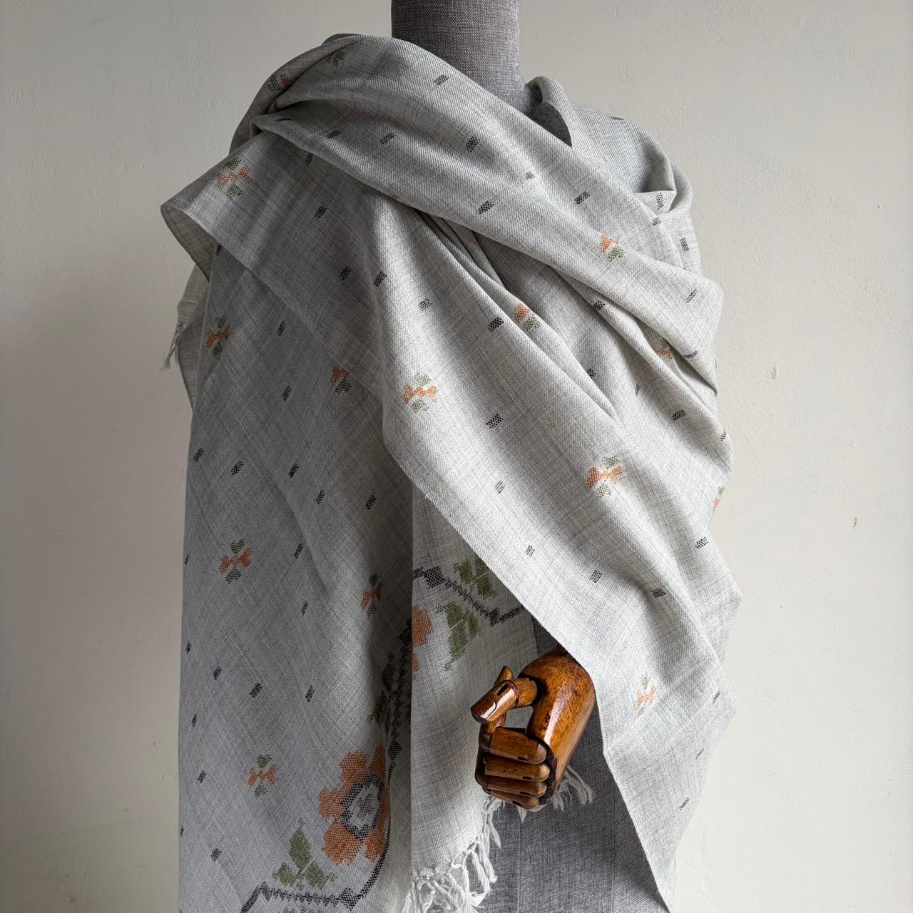 Handloom Pure Merino Wool Shawl (Steel Grey)