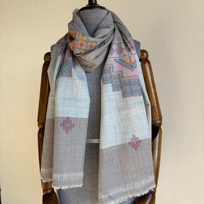 Hand Woven Pure Merino Wool Kullu Stole- Multicolour
