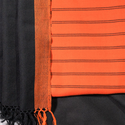 Handwoven Polywool Suit with Stole- Orange