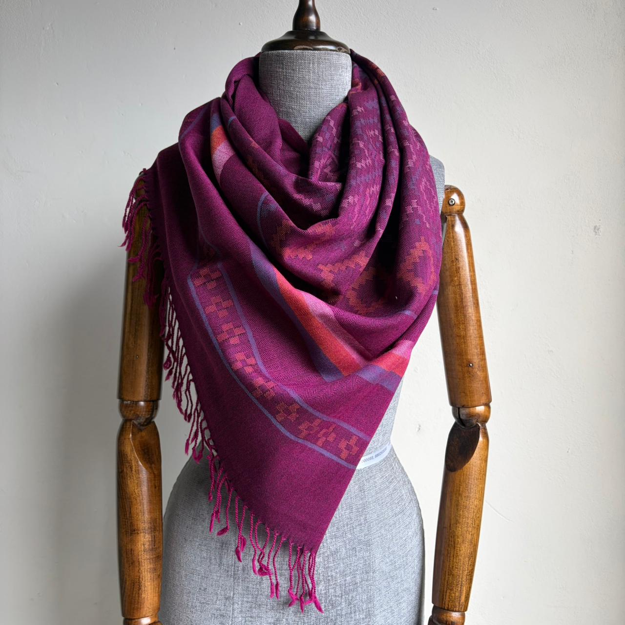 Hand Woven Pure Merino Wool Kullu Stole- Purple
